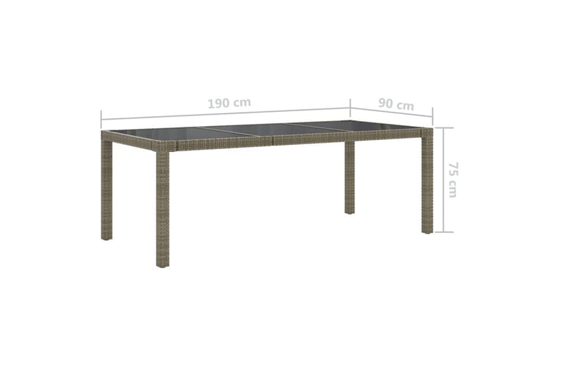 havebord 190x90x75 cm hærdet glas og polyrattan grå - Grå - Havemøbler - Havebord - Spisebord & havebord