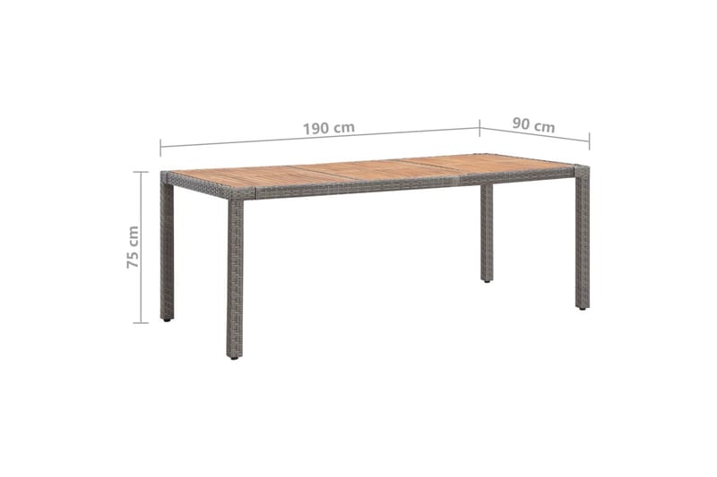 Havebord 190x90x75 cm Polyrattan Og Massivt Akacietræ Grå - Spisebord & havebord
