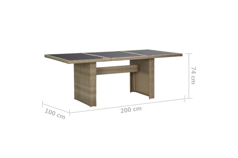 Havebord 200X100X74 cm Glas Og Polyrattan Brun - Brun - Havemøbler - Havebord - Spisebord & havebord