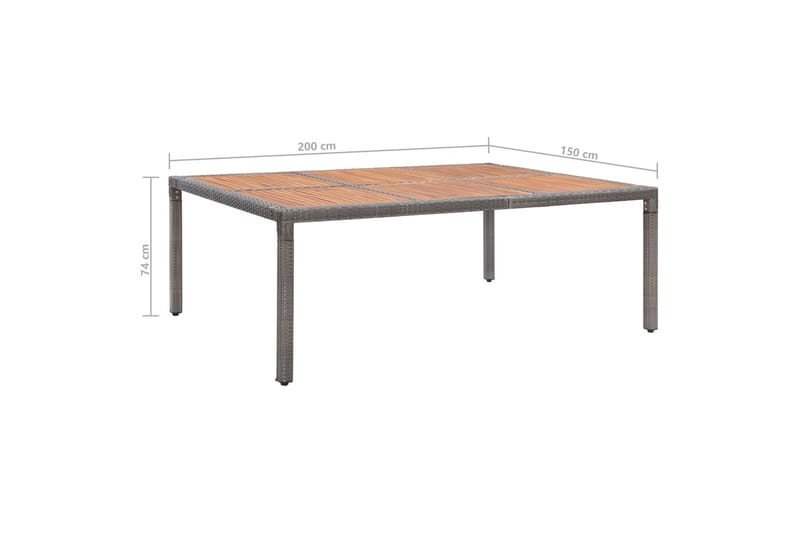 Havebord 200x150x74 cm Polyrattan Og Akacietræ Grå - Havemøbler - Havebord - Spisebord & havebord