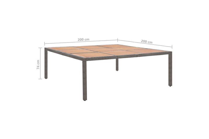 Havebord 200x200x74 cm Polyrattan Og Akacietræ Grå - Havemøbler - Havebord - Spisebord & havebord