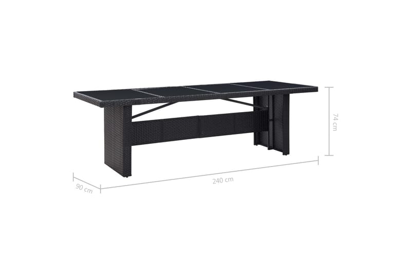 Havebord 240X90X74 cm Polyrattan Og Glas Sort - Sort - Havemøbler - Havebord - Spisebord & havebord