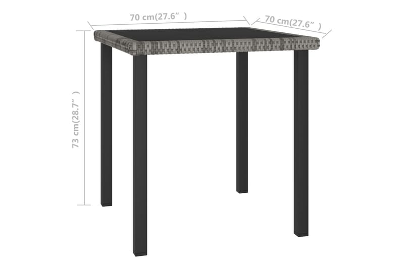 havebord 70x70x73 cm polyrattan grå - Grå - Spisebord & havebord
