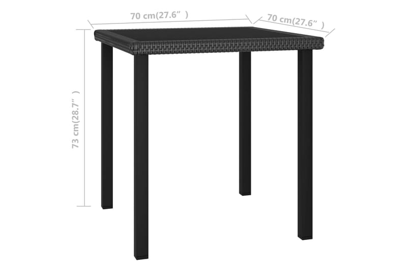 havebord 70x70x73 cm polyrattan grå - Sort - Havemøbler - Havebord - Spisebord & havebord