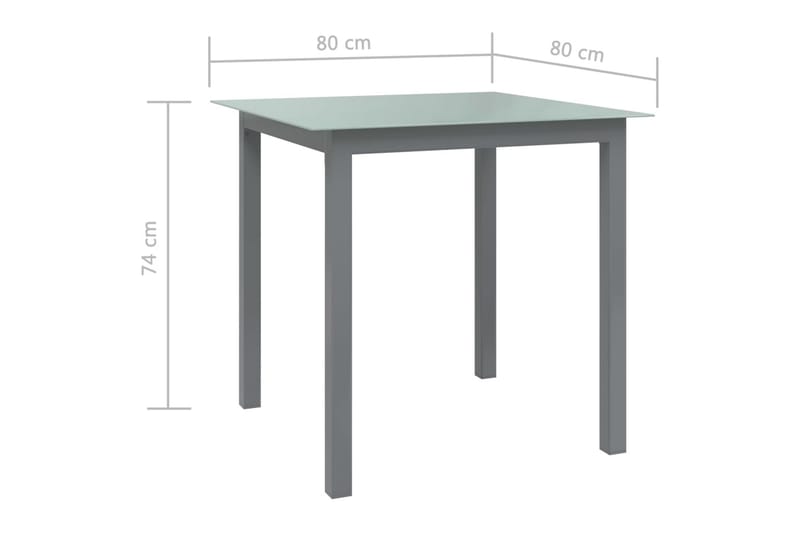 havebord 80x80x74 cm aluminium og glas lysegrå - Grå - Spisebord & havebord