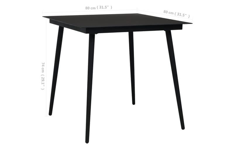 Havebord 80x80x74 cm stål og glas sort - Sort - Havemøbler - Havebord - Spisebord & havebord