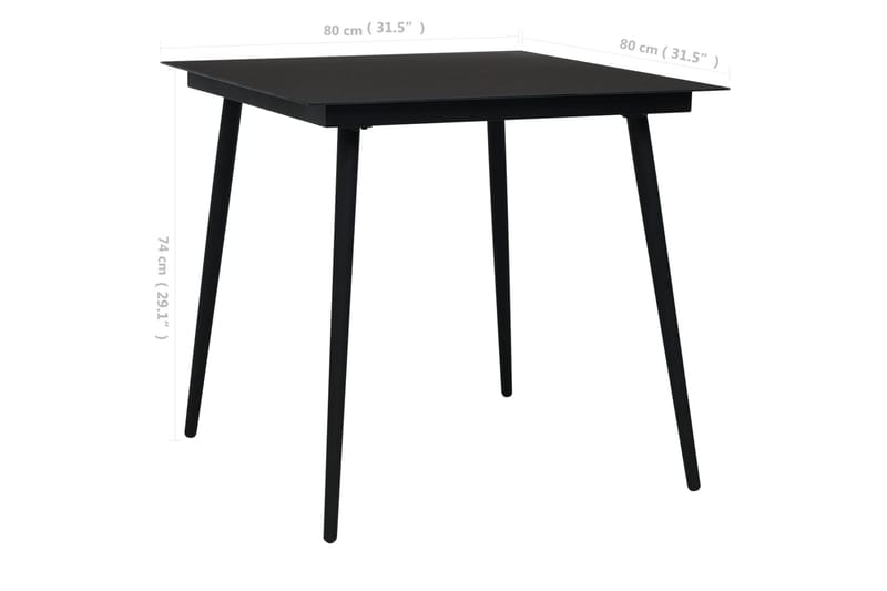 Havebord 80x80x74 cm stål og glas sort - Sort - Spisebord & havebord
