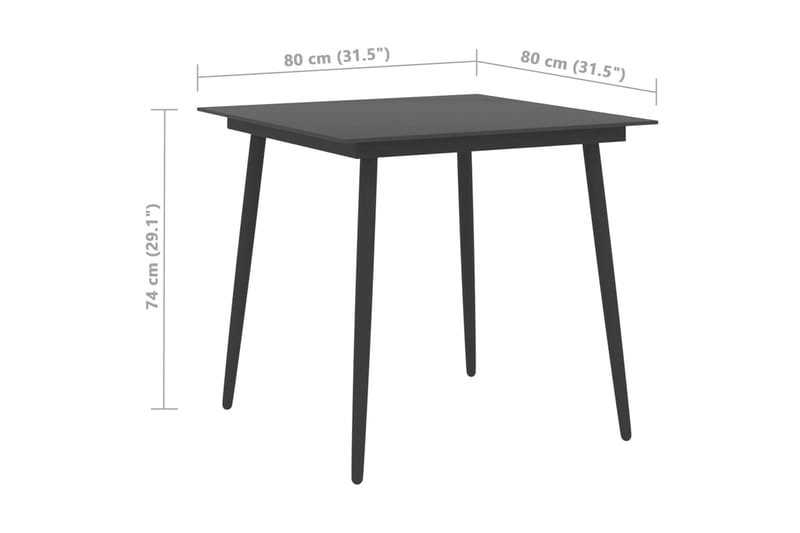 havebord 80x80x74 cm stål og glas sort - Sort - Spisebord & havebord