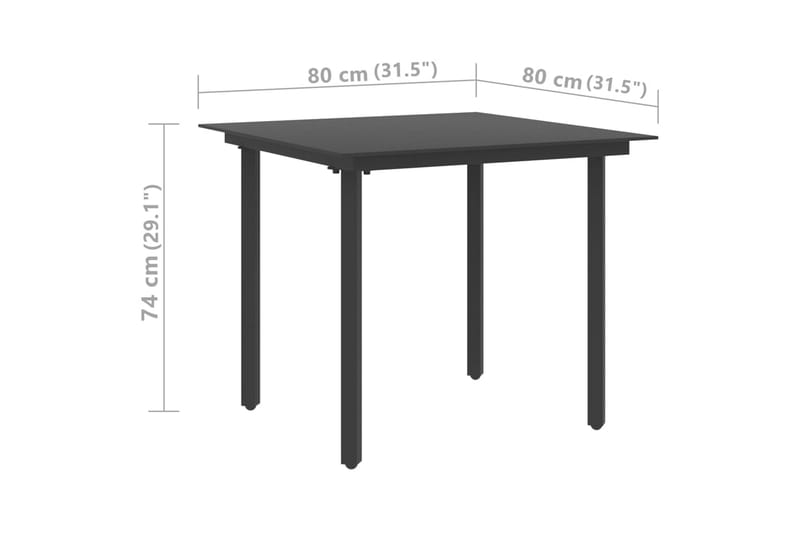 havebord 80x80x74 cm stål og glas sort - Sort - Spisebord & havebord