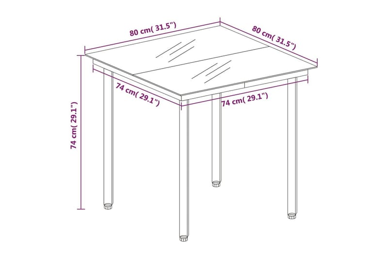 havebord 80x80x74 cm stål og glas sort - Sort - Havemøbler - Havebord - Spisebord & havebord