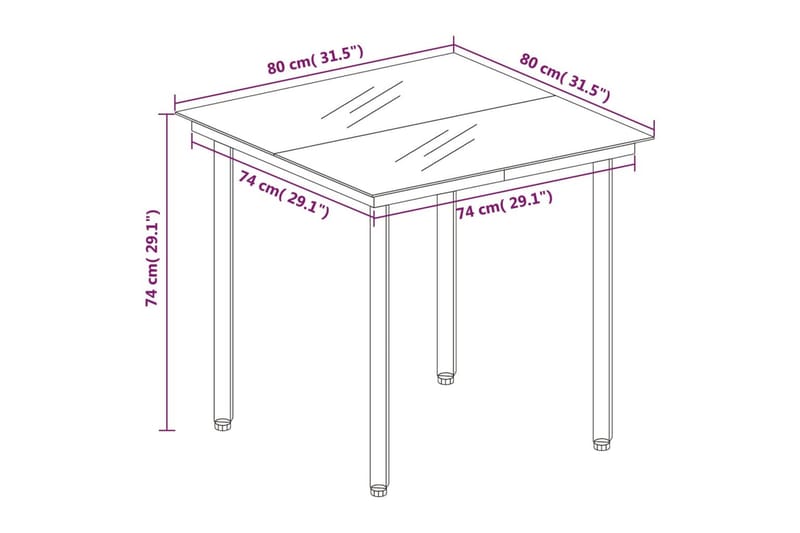 havebord 80x80x74 cm stål og glas sort - Sort - Spisebord & havebord