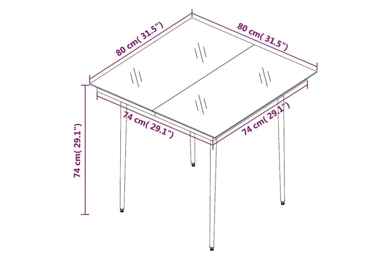 havebord 80x80x74 cm stål og glas sort - Sort - Spisebord & havebord