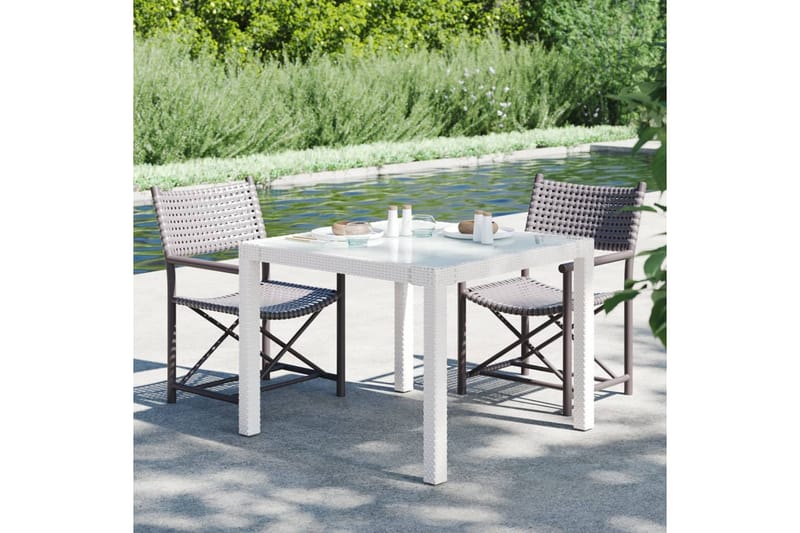 havebord 90x90x75 cm hærdet glas og polyrattan hvid - Hvid - Spisebord & havebord