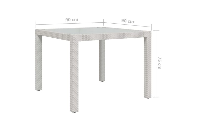 havebord 90x90x75 cm hærdet glas og polyrattan hvid - Hvid - Spisebord & havebord