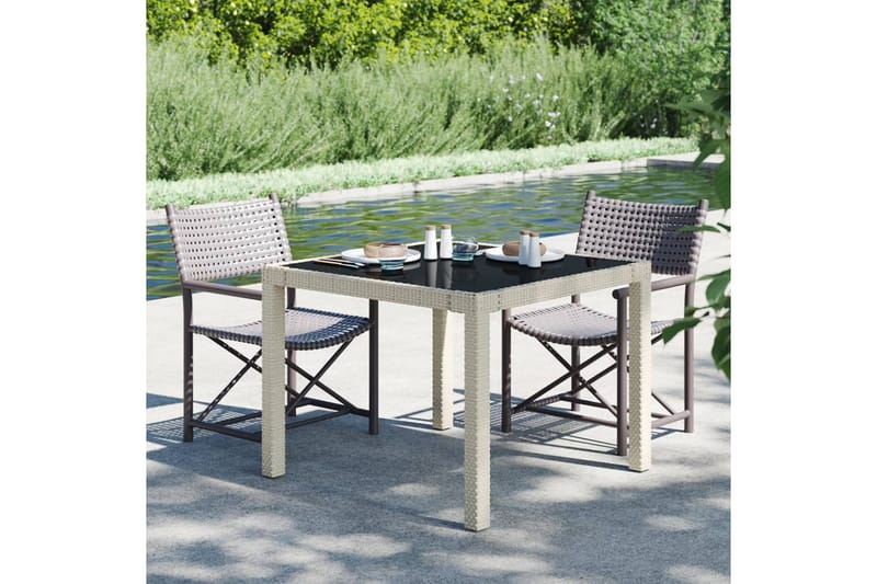 havebord 90x90x75 cm hærdet glas og polyrattan beige - Beige - Havemøbler - Havebord - Spisebord & havebord