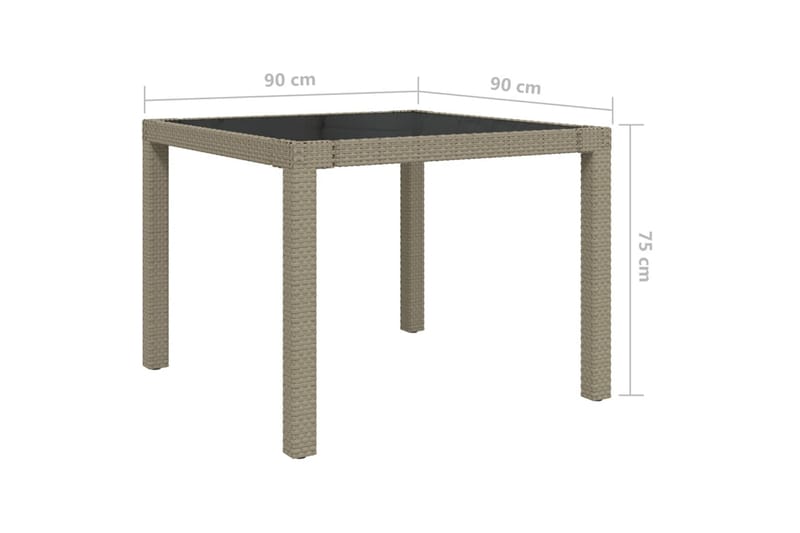 havebord 90x90x75 cm hærdet glas og polyrattan beige - Beige - Havemøbler - Havebord - Spisebord & havebord