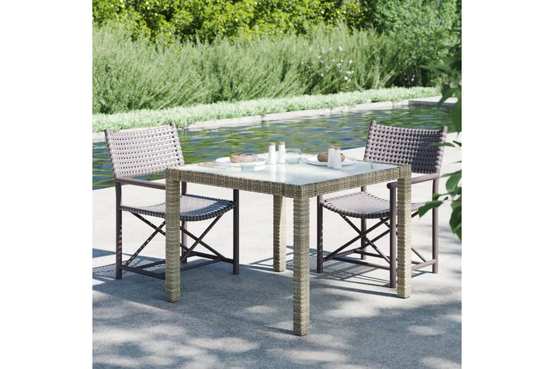 havebord 90x90x75 cm hærdet glas og polyrattan grå - Grå - Havemøbler - Havebord - Spisebord & havebord
