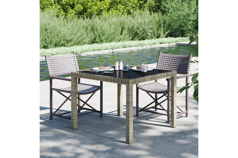 havebord 90x90x75 cm hærdet glas og polyrattan grå - Grå - Havemøbler - Havebord - Spisebord & havebord