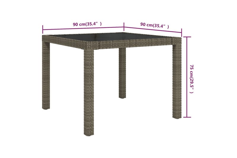 havebord 90x90x75 cm hærdet glas og polyrattan grå - Grå - Havemøbler - Havebord - Spisebord & havebord
