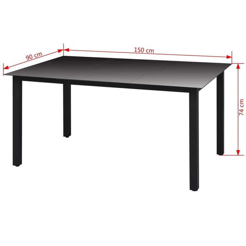 Havespisebord Glas Aluminium 150 X 90 X 74 Cm Sort - Sort - Havemøbler - Havebord - Spisebord & havebord