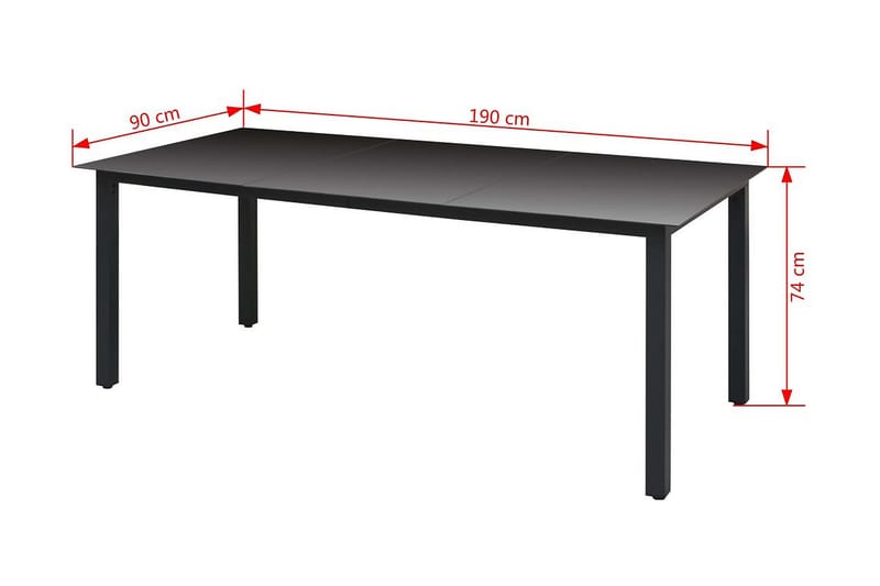 Havespisebord Glas Aluminium 190 X 90 X 74 Cm Sort - Sort - Havemøbler - Havebord - Spisebord & havebord