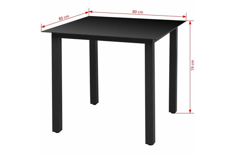 Havespisebord Glas Aluminium 80 X 80 X 74 Cm Sort - Sort - Havemøbler - Havebord - Spisebord & havebord