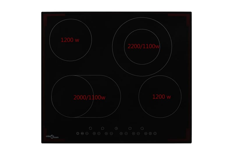 Keramisk Kogeplade Med 4 Varmezoner Touch-Panel 6600 W - Sort - Spisebord & havebord