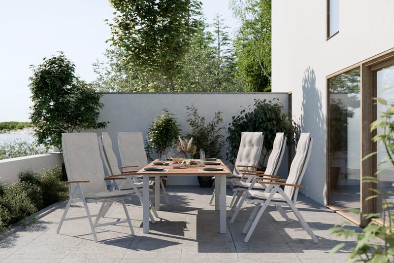 Las Vegas Udtræksbord Udendørs 152-210x90 cm - Hvid/Teak - Havemøbler - Havebord - Spisebord & havebord