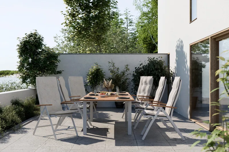 Las Vegas Udtræksbord Udendørs 220/280x100 cm - Hvid/Teak - Havemøbler - Havebord - Spisebord & havebord