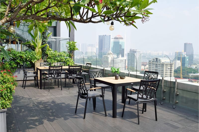 Portals Spisebord 95 cm - Sort/Træ - Havemøbler - Havebord - Spisebord & havebord