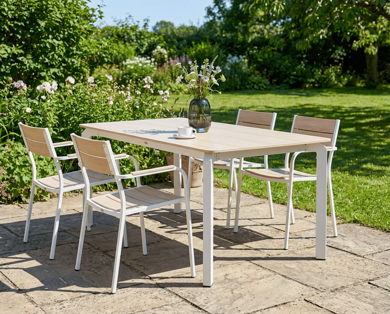 Spisebord udendørs Feletto 180 cm 90 cm Sten - Beige/Hvid - Havemøbler - Havebord - Spisebord & havebord