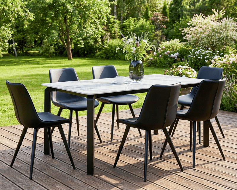 Spisebord udendørs Feletto 90x180 cm Sten - Grå/Sort - Havemøbler - Havebord - Spisebord & havebord