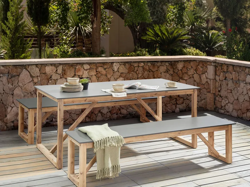 Spisebord udendørs Notteri 90x180 cm Beton - Grå/Brun - Havemøbler - Havebord - Spisebord & havebord