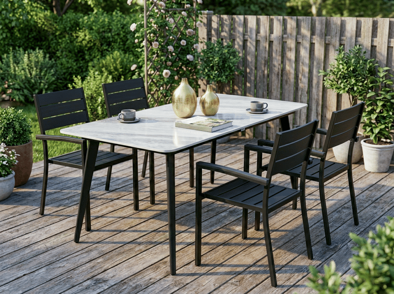 Spisebord udendørs Rodallo 160 cm Sten - Grå/Sort - Havemøbler - Havebord - Spisebord & havebord
