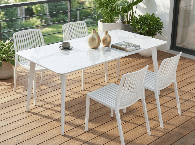 Spisebord udendørs Rodallo 90x160 cm Sten - Hvid - Havemøbler - Havebord - Spisebord & havebord