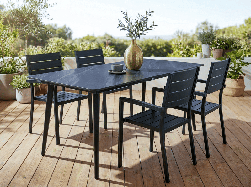 Spisebord udendørs Rodallo 90x160 cm Sten - Sort - Havemøbler - Havebord - Spisebord & havebord
