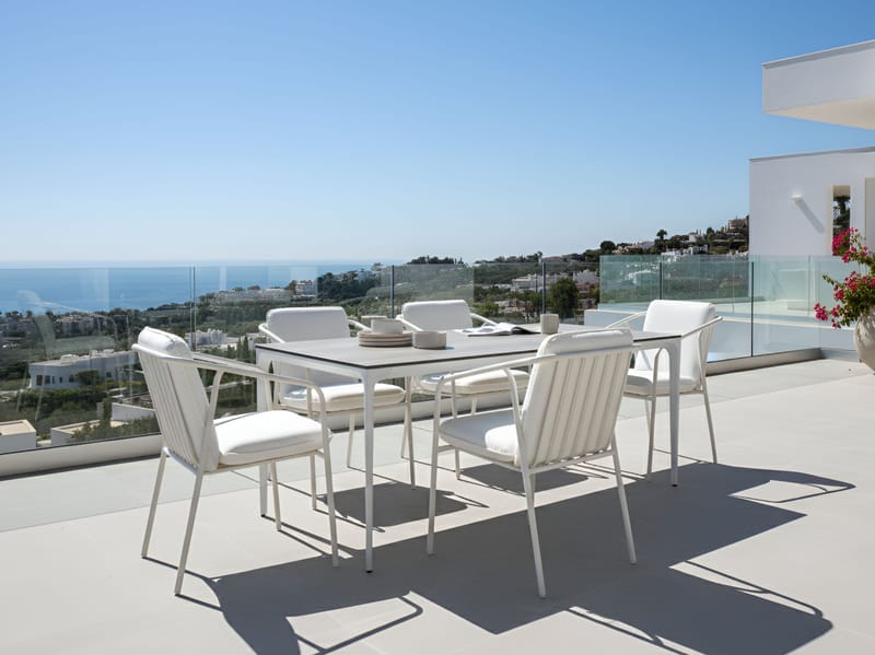 Spisebord udendørs Sovareto 90x180 cm imitation af træ - Grå/Hvid - Havemøbler - Havebord - Spisebord & havebord