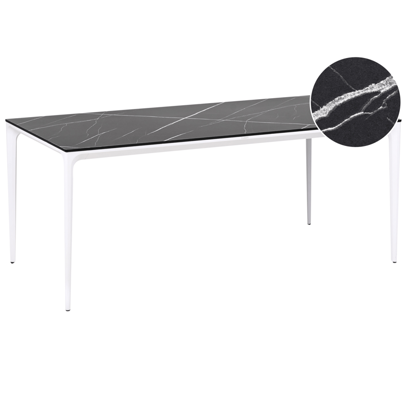 Spisebord udendørs Sovareto 90x180 cm marmoreffekt, Sort/Hvid