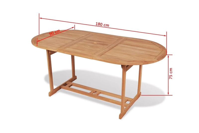Udendørs Spisebord 180 X 90 X 75 Cm Teaktræ - Brun - Havemøbler - Havebord - Spisebord & havebord