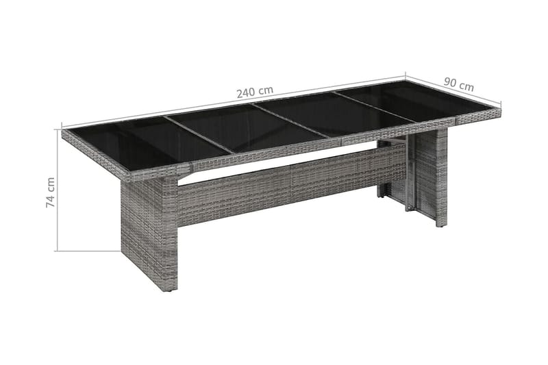 Udendørs Spisebord I Polyrattan Og Glas 240 X 90 X 74 Cm - Grå - Spisebord & havebord