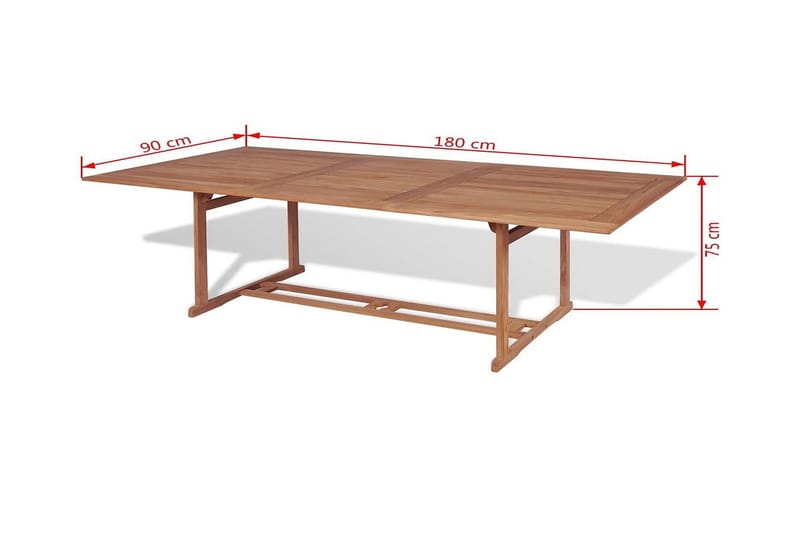 Udendørs Spisebord Rektangulær 180 X 90 X 75 Cm Teaktræ - Brun - Spisebord & havebord