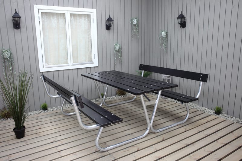 Stabil Picnic Sæt Metal Ryglæn inkluderet - Sort - Havemøbler - Havebord - Picnicbord