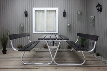 Stabil Picnic Sæt Metal Ryglæn inkluderet - Sort - Havemøbler - Havebord - Picnicbord
