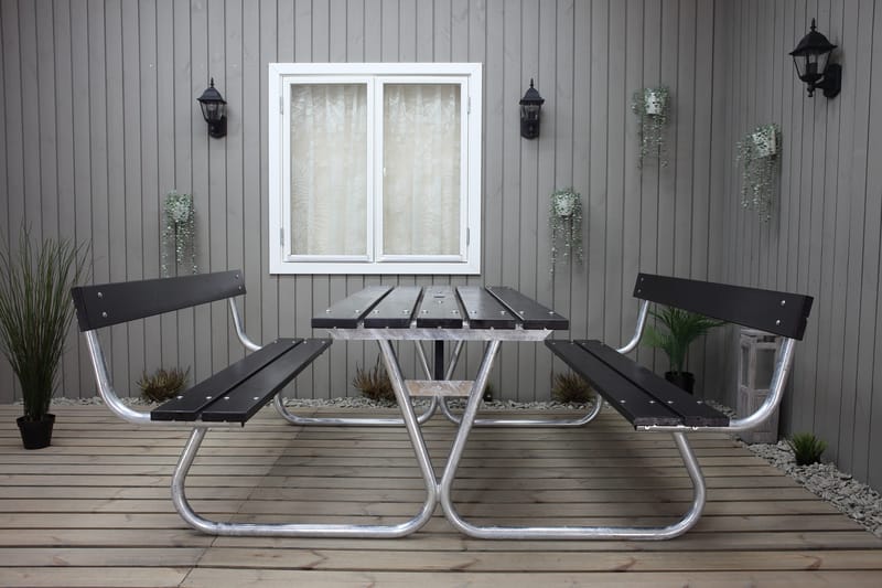 Stabil Picnic Sæt Metal Ryglæn inkluderet - Sort - Havemøbler - Havebord - Picnicbord