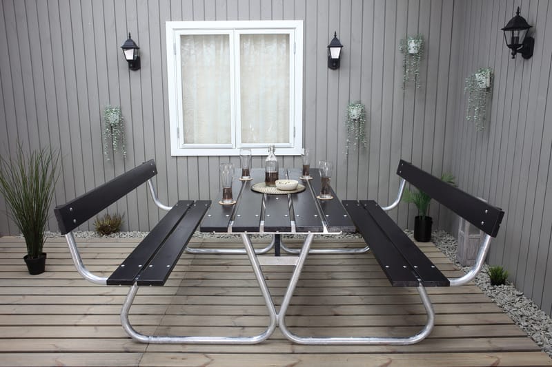 Stabil Picnic Sæt Metal Ryglæn inkluderet - Sort - Havemøbler - Havebord - Picnicbord