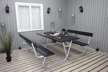Stabil Picnic Sæt Metal Ryglæn inkluderet - Sort - Havemøbler - Havebord - Picnicbord