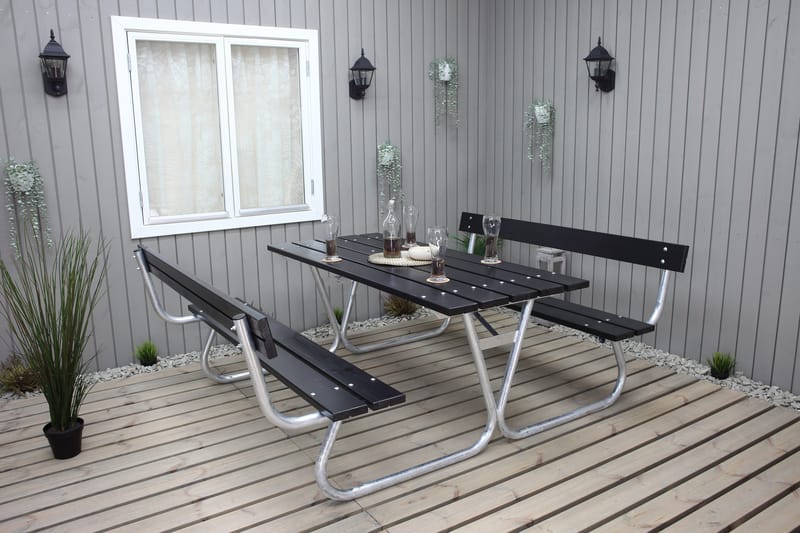 Stabil Picnic Sæt Metal Ryglæn inkluderet - Sort - Havemøbler - Havebord - Picnicbord
