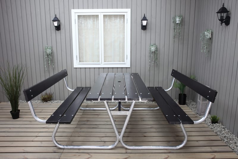 Stabil Picnic Sæt Metal Ryglæn inkluderet - Sort - Havemøbler - Havebord - Picnicbord