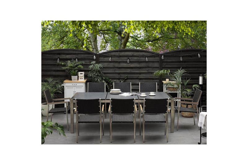 Trädgårdsbord Beliani Grosseto Grå/Svart/Silver, 100x220x74 cm Grey||Black||Silver - Havemøbler - Havebord - Spisebord & havebord