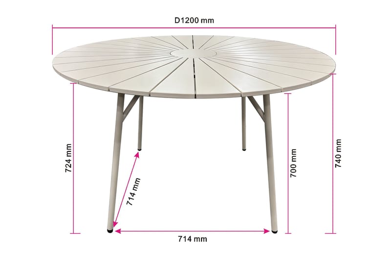 Tunis Spisebord Udendørs 120 cm Rundt - Beige - Havemøbler - Havebord - Spisebord & havebord